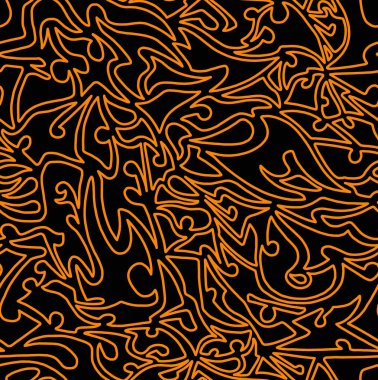 Siyah arka planda turuncu çizgiler olan soyut karalama. Kusursuz desen..