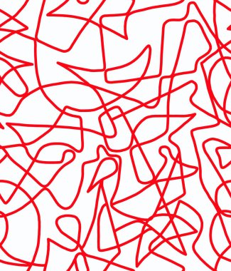 Beyaz zemin üzerinde kırmızı çizgiler olan soyut karalama çizimi. Kusursuz desen..