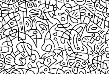 Beyaz arkaplanda siyah çizgilerle karalamalar. Kusursuz bir arkaplan üzerine soyut çizimler..