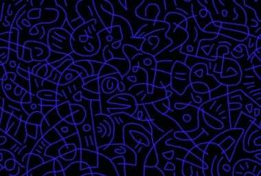 Doodles in blue lines on a black background.abstract drawing on a seamless background.