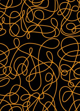 Siyah arka planda turuncu çizgiler olan soyut karalama. Kusursuz desen..