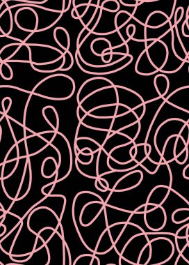 A hand-drawn drawing with red lines on a black background.Doodle and abstract design on seamless background.