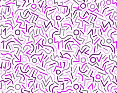 Beyaz bir zemin üzerinde mor tonlarda geometrik şekillerin soyut çizimi, el çizimi, pürüzsüz çizim.