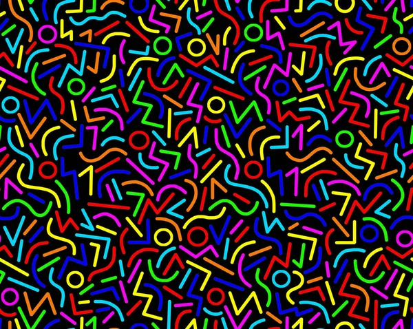 Абстрактный Рисунок Геометрических Фигур Разноцветными Цветами Черном Фоне Нарисованный Вручную — стоковое фото