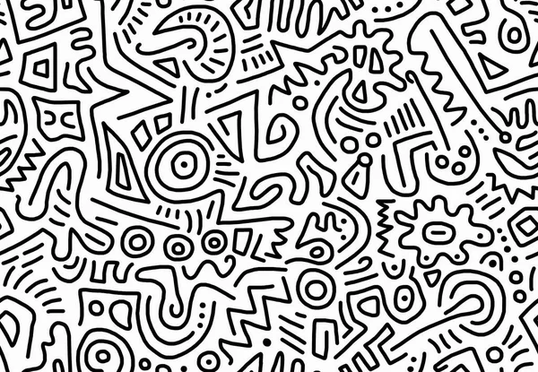 Black White Abstract Drawing Hand Drawn Doodles White Background Seamless — Stock Photo, Image