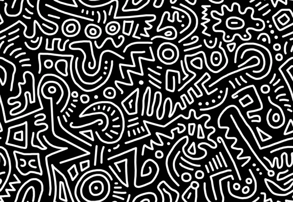 stock image Black and white abstract drawing hand-drawn in scribbles on a black background.Seamless pattern.