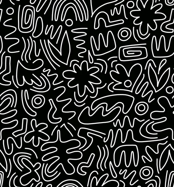 Dessin Abstrait Noir Blanc Dessiné Main Gribouillis Sur Fond Noir Images De Stock Libres De Droits