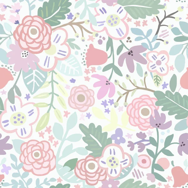 Florale Abstrakte Zeichnung Handgezeichnet Pastellfarben Nahtloses Muster — Stockfoto
