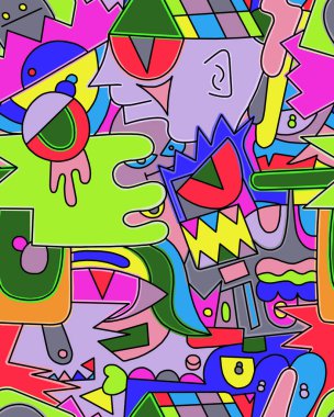 Geometrik şekillerden parlak renklerin çizimi. Kusursuz desen.