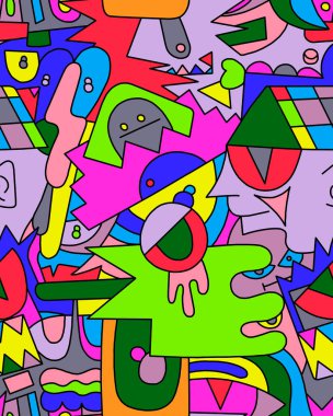 Geometrik şekillerden parlak renklerin çizimi. Kusursuz desen..