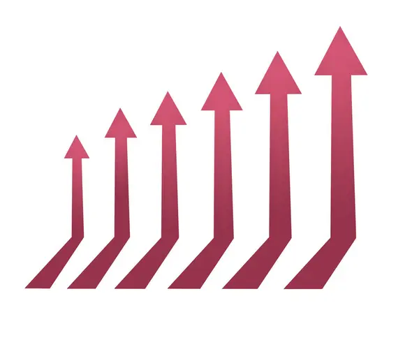The red arrows of the business and the chart are growing, indicating the profit of the economic chart.Drawing on a white background.
