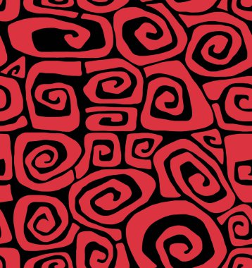 Siyah arka planda kırmızı çizilmiş karalamalar. Kusursuz desen..