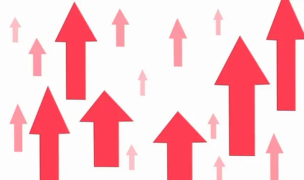 The red arrows of the business and the chart grow upwards, indicating the profit of the economic chart.Drawing on a white background.
