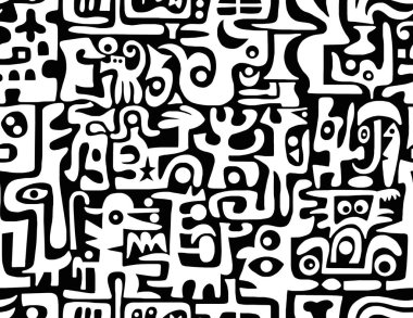 Mısır tarzında siyah ve beyaz el çizimi. Kusursuz desen..