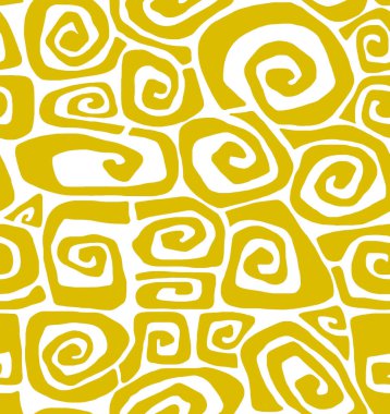 A drawing of geometric shapes in yellow color drawn by hand.Seamless background.