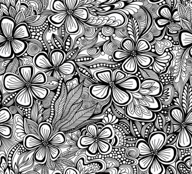 Siyah ve beyaz el çizimi. Kusursuz desen..