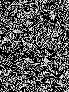 Siyah ve beyaz çizimler elle çizilmiş. Kusursuz desen..