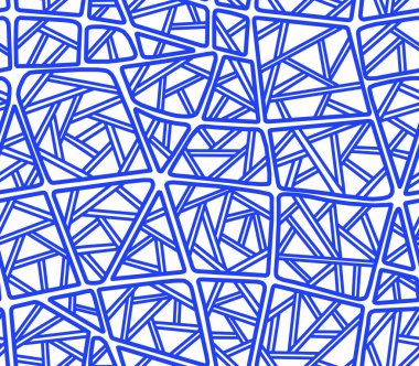 Beyaz arka planda mavi renkli geometrik şekillerin soyut mozaik deseni, elle çizilmiş. Kusursuz bir arkaplan..