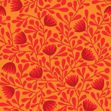 Parlak turuncu renkli el çizimi bir çiçek deseni. Kusursuz desen..