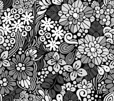 Siyah beyaz, soyut, el çizimi. Kusursuz desen..