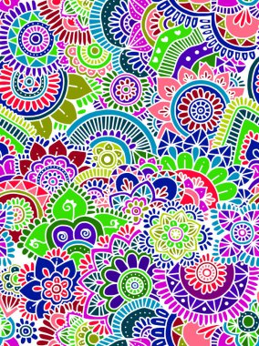 Geometrik renkli çiçek desenli el çizimi. Kusursuz arka plan..