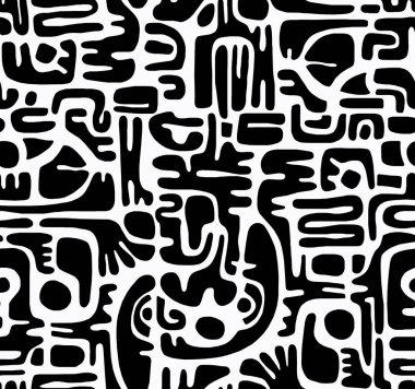 Meksika usulü siyah beyaz çizilmiş. Kusursuz desenli..