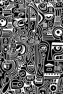 Meksika usulü siyah beyaz çizim. Kusursuz çizim..