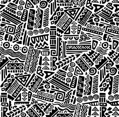 Meksika usulü siyah beyaz çizilmiş. Kusursuz desenli..