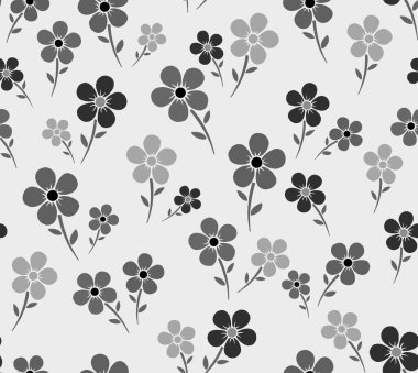 Siyah ve beyaz el yapımı çiçek deseni. Kusursuz çizim..