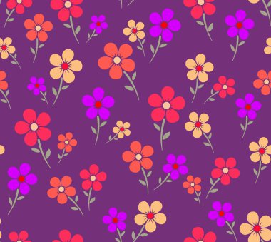 Parlak renklerden yapılmış el çizimi bir çiçek deseni. Kusursuz desen..