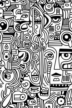 Meksika usulü siyah beyaz çizilmiş. Kusursuz desenli..