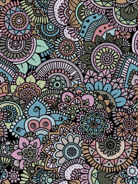 Geometrik renkli çiçek desenli el çizimi. Kusursuz arka plan..