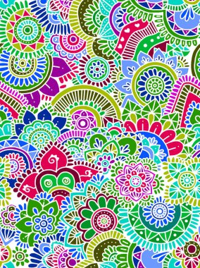 Beyaz arka planda çok renkli tonlarda soyut çiçek deseni. Kusursuz desen.