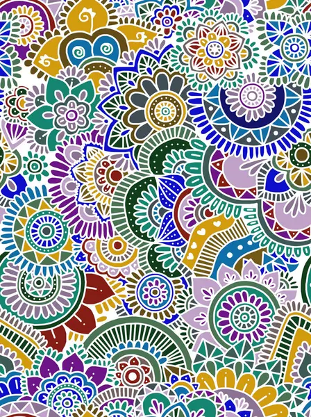 Beyaz arka planda çok renkli tonlarda soyut çiçek deseni. Kusursuz desen.