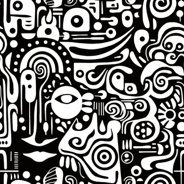 Meksika usulü siyah beyaz çizilmiş. Kusursuz desenli..