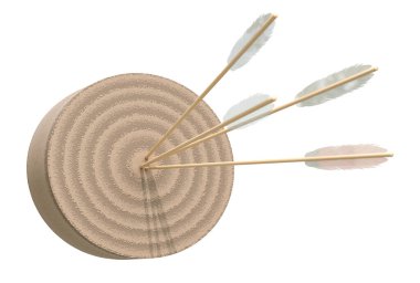 Oklar tahta hedefe isabet etti, beyaz alanda izole edildi.