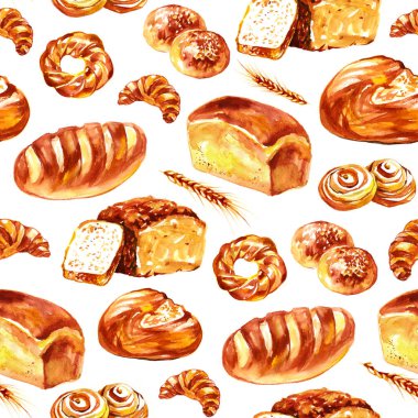 Bread watercolor isolated on white background seamless pattern for all prints on hand painting style clipart