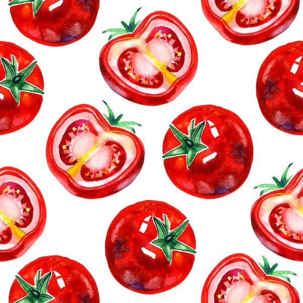 seamless pattern with watercolor drawing red tomatoes, fresh vegetables,food background, hand drawn illustration.