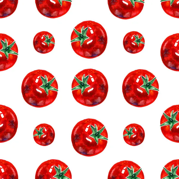seamless pattern with watercolor drawing red tomatoes, fresh vegetables,food background, hand drawn illustration.