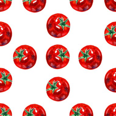 Sebze sulu boya seti. Seamless modeli. Taze organik gıda. Domates çeşitleri kümesi: yeşil, turuncu ve kırmızı renkler. Basit resim kroki