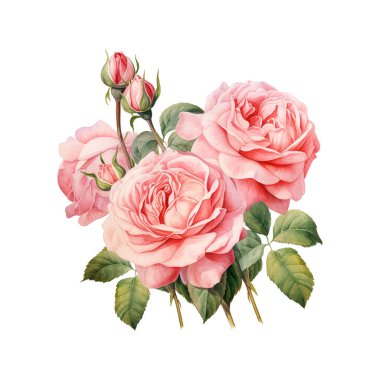 Dekoratif suluboya çiçek. çiçek illüstrasyon, yaprak ve tomurcukları. Botanik kompozisyon düğün veya tebrik kartı için. çiçek - soyutlama güller, romantik Şubesi.