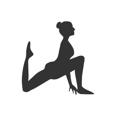 Yoga egzersizleri yapan zayıf, sportif genç bir kadın. Sağlıklı bir yaşam tarzı. Tişört grafikleri, simgeler, web, posterler, baskılar için beyaz arkaplanda izole edilmiş vektör siluet çizimleri.