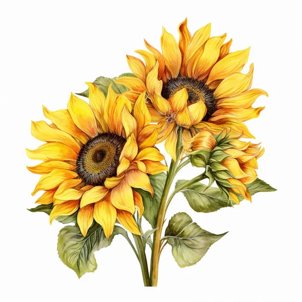 Watercolor sunflower hand painted illustration, perfect for wedding invitation, greeting card, fabric, textile, wallpaper, ceramics, branding, web design, stationery, cosmetic social media scrapbook