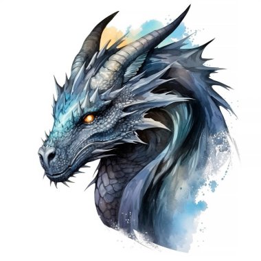 Watercolor black dragon illustration isolated on white background clipart