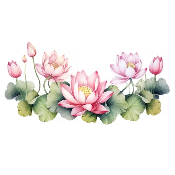 Watercolor lotus clipart for graphic resources. Water lily composition.