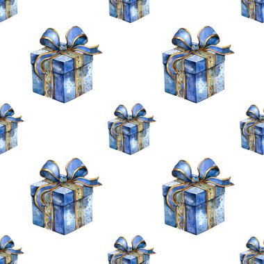 Noel hediye kutusunun kusursuz suluboya deseni, kusursuz desen. Noel suluboya hediyeleri