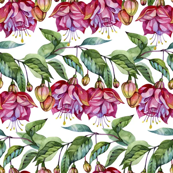 Seamless floral pattern with fuchsia, watercolor floral digital paper. Botanic background