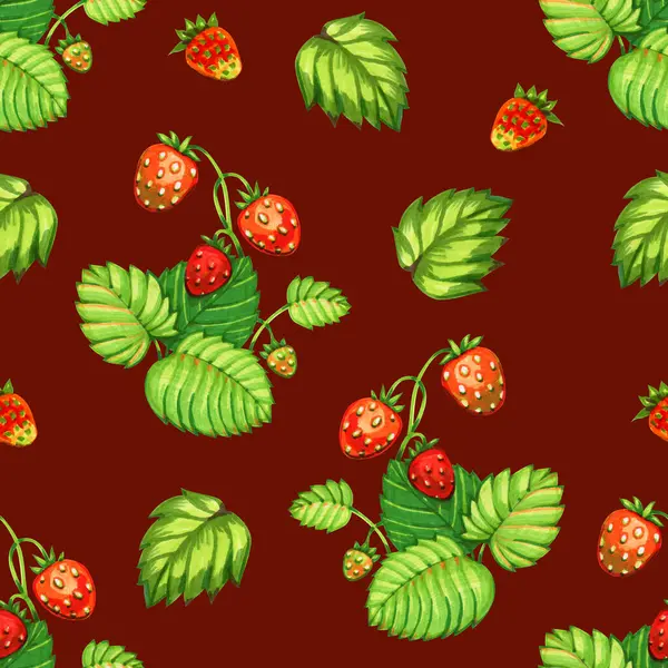 Seamless pattern with strawberry garden. Summer cottage core digital paper, fabric design