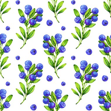 Orman botaniğiyle kusursuz desen. Tasarım, kumaş, kağıt, duvar kağıdı ve ambalaj için böğürtlenli suluboya arkaplan. El çizimi illüstrasyon