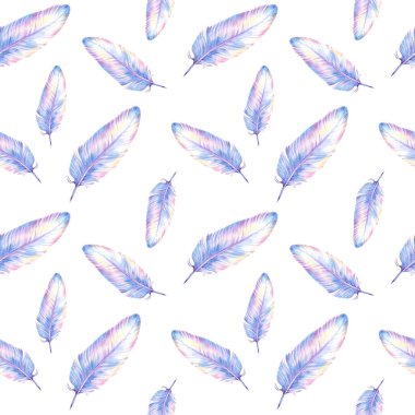 Açık renk tüyler. Kusursuz desen. Suluboya resimli dijital kağıt.